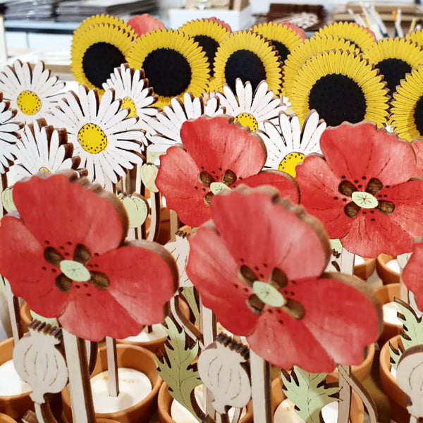 Wooden Sunflower Stem in a Terracotta Pot