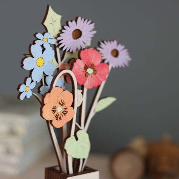 Personalised Family Flowers in its own wooden Pot