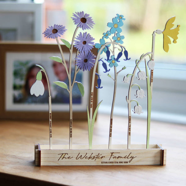 Betsy & Els Wooden Personalised Family Birth Flowers
