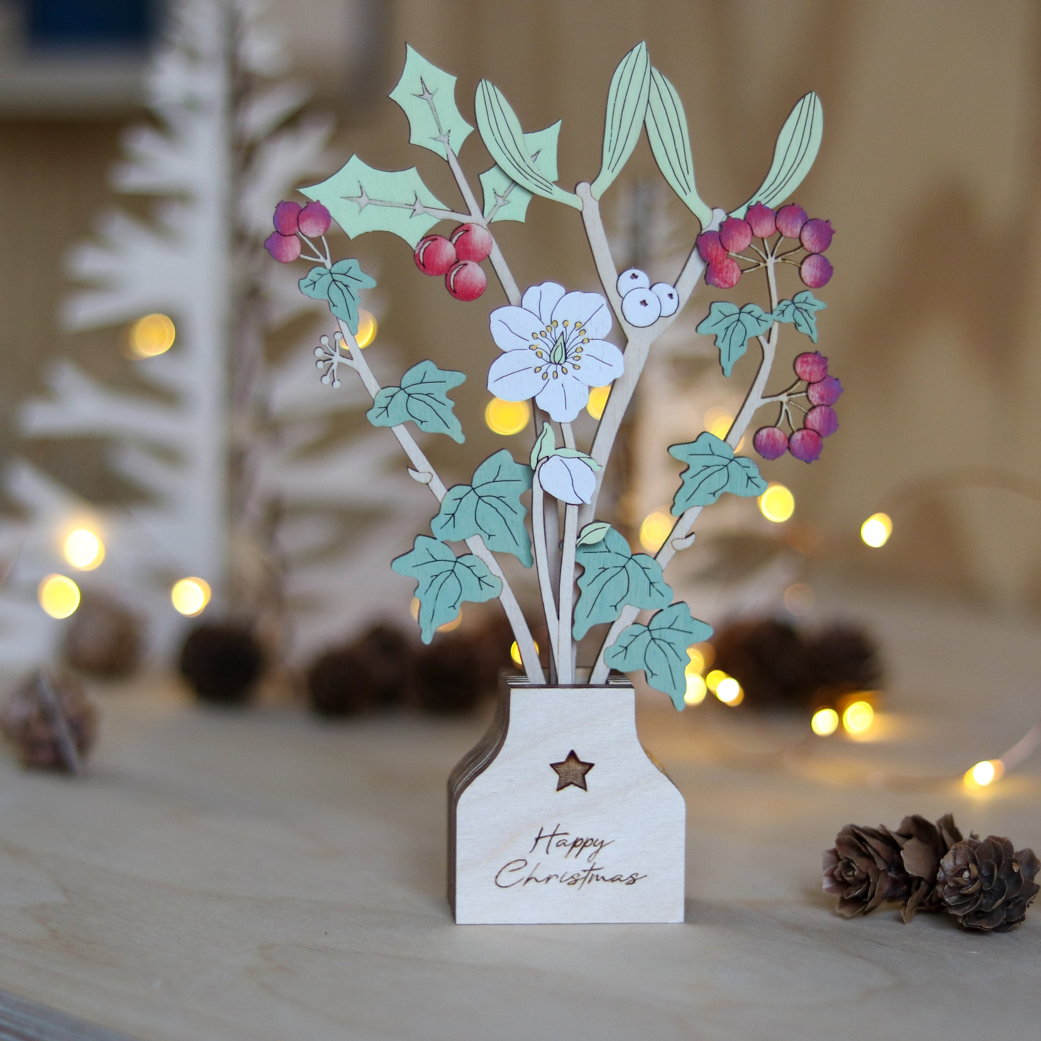 Personalised Christmas Flowers in its own wooden Pot