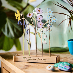Betsy & Els Wooden Personalised Family Birth Flowers